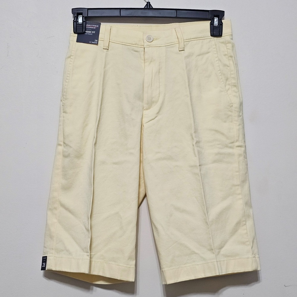 Mens Shorts 28 X 13 Yellow Classic Fit Flat Front Cotton Stretch 0970